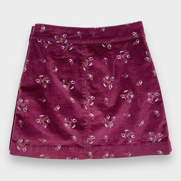 Free People Floral Print Velvet Button Up Mini Skirt in Burgundy Womens Size W 0 - Picture 4 of 9